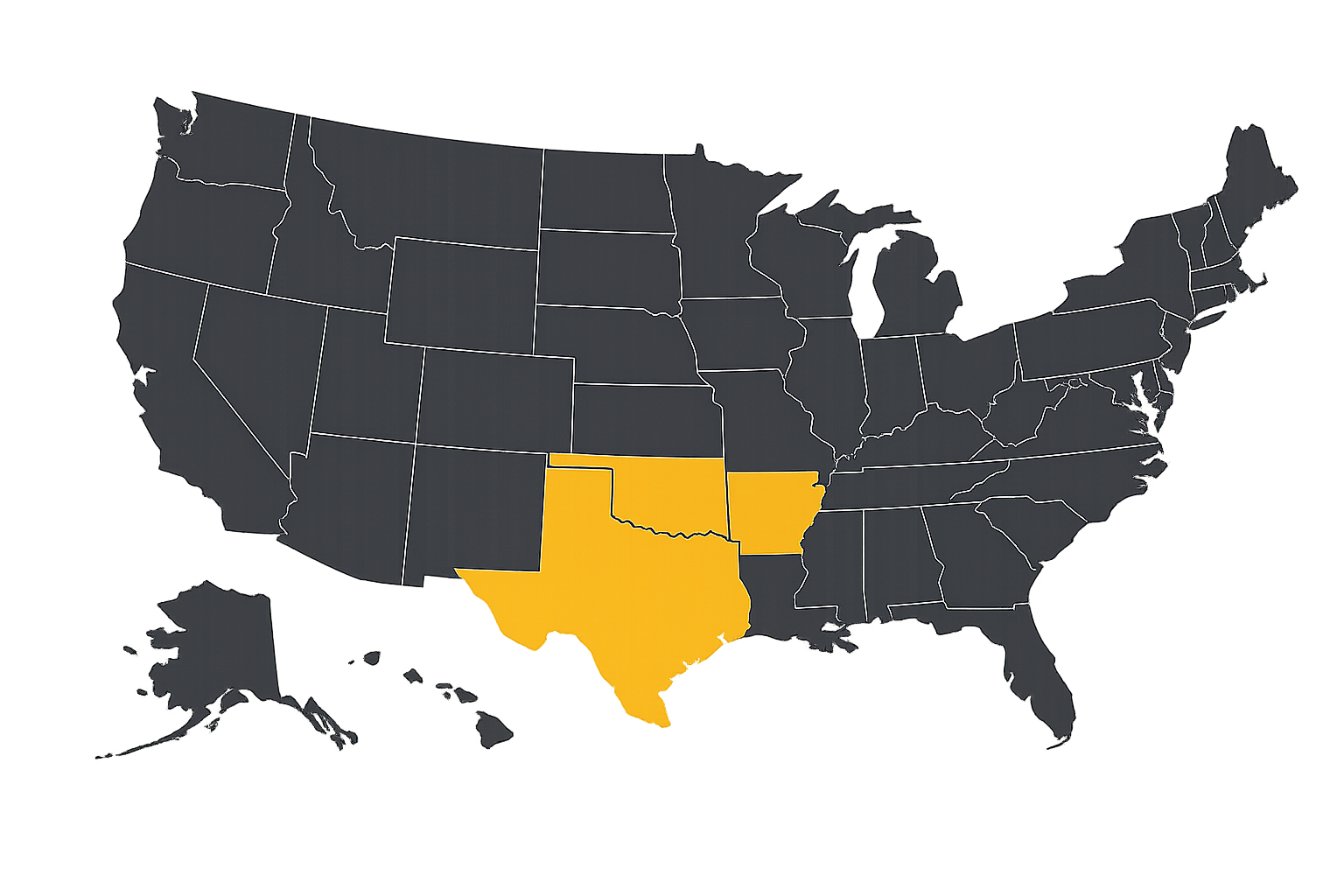 Map showing Oklahoma, Texas, and Arkansas service area